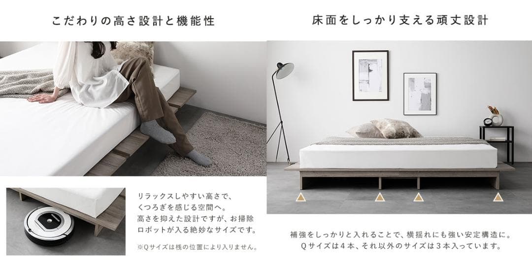 送料無料 ダブルベッド フレーム 保証・コンセント付き すのこ ストーングレー