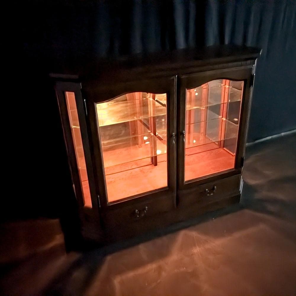 美品　北海道 旭川家具　日光産業　照明付　サイドボード　飾り棚　キャビネット