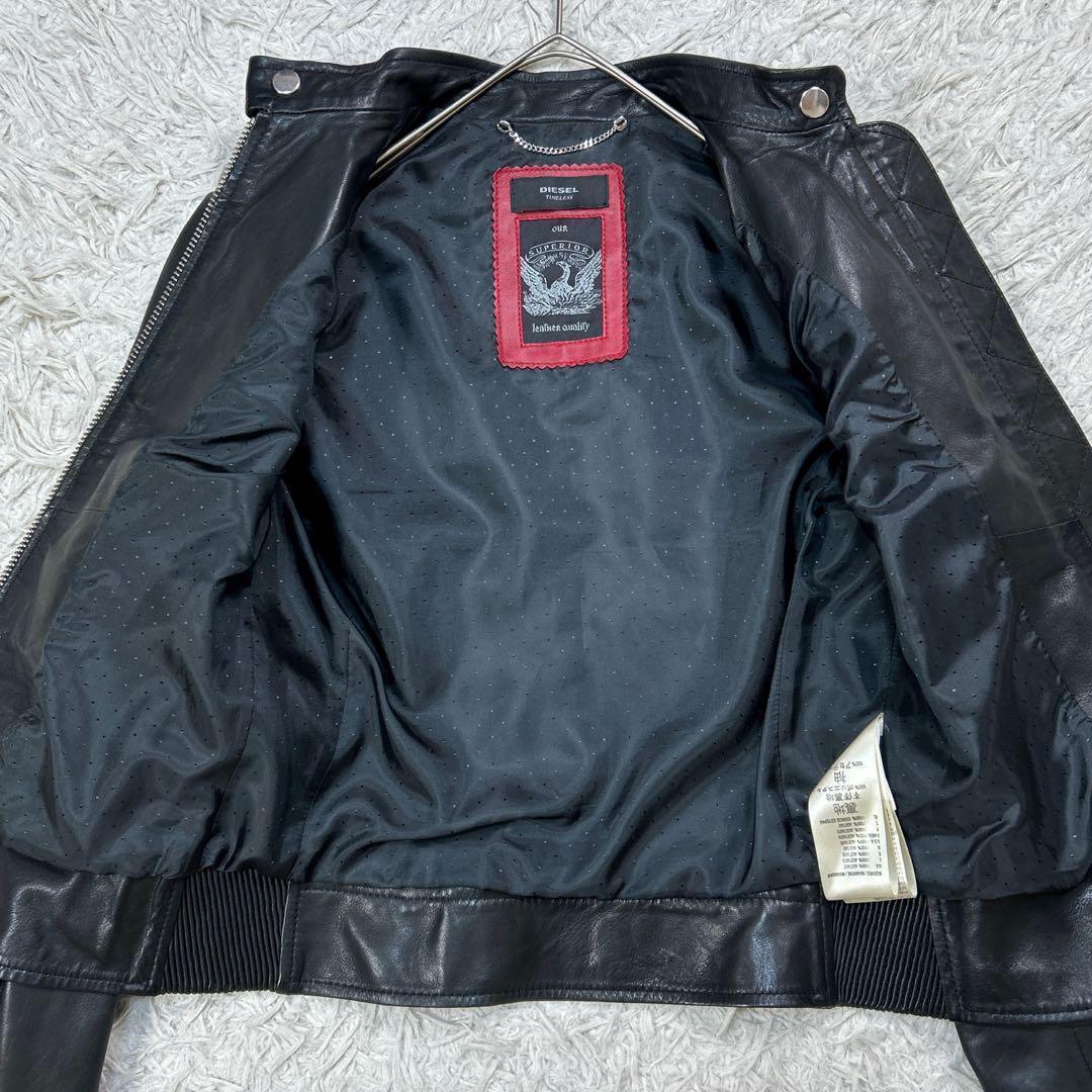 【美品】ディーゼル シングル ライダースジャケット ラムレザー XS ブラック