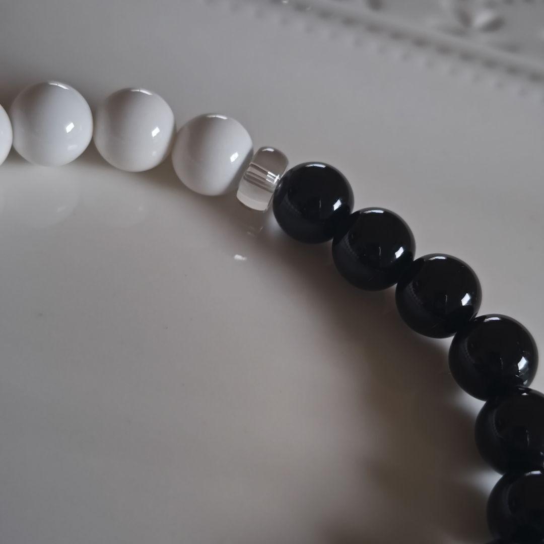 新作♡陰陽太極天珠、黒北投石、天然ホワイトオニキス