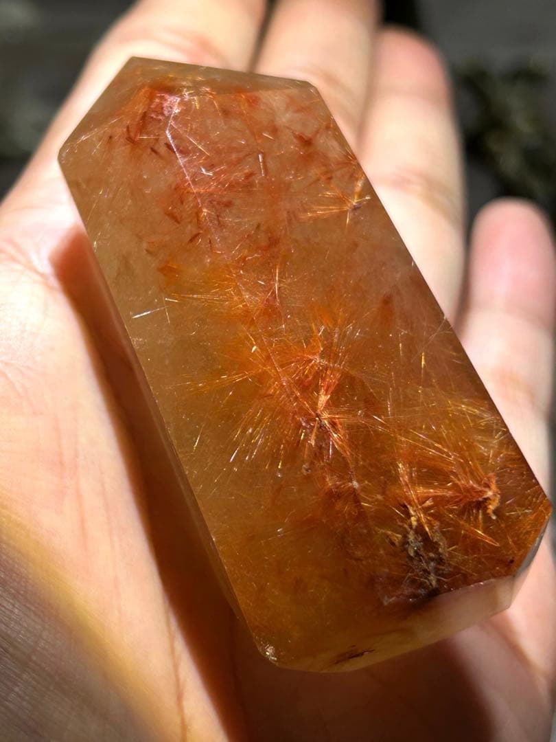☆最高品質！帝王秘宝！超希少！オレンジ　ゴールド　ルチル　原石　六角柱