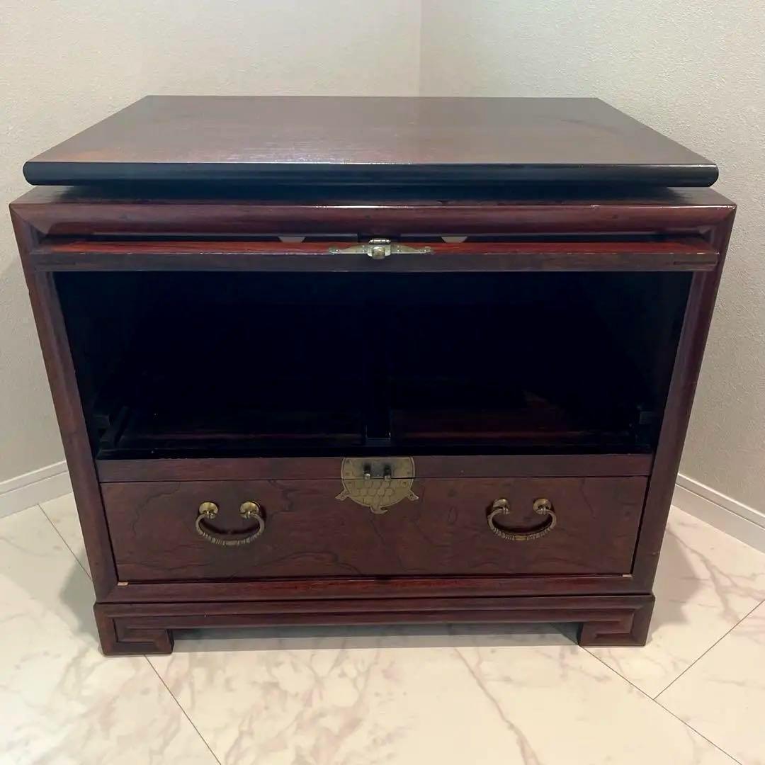 中国家具　木製テレビ台 扉付き　テレビボード　回転式　アンティーク　昭和レトロ