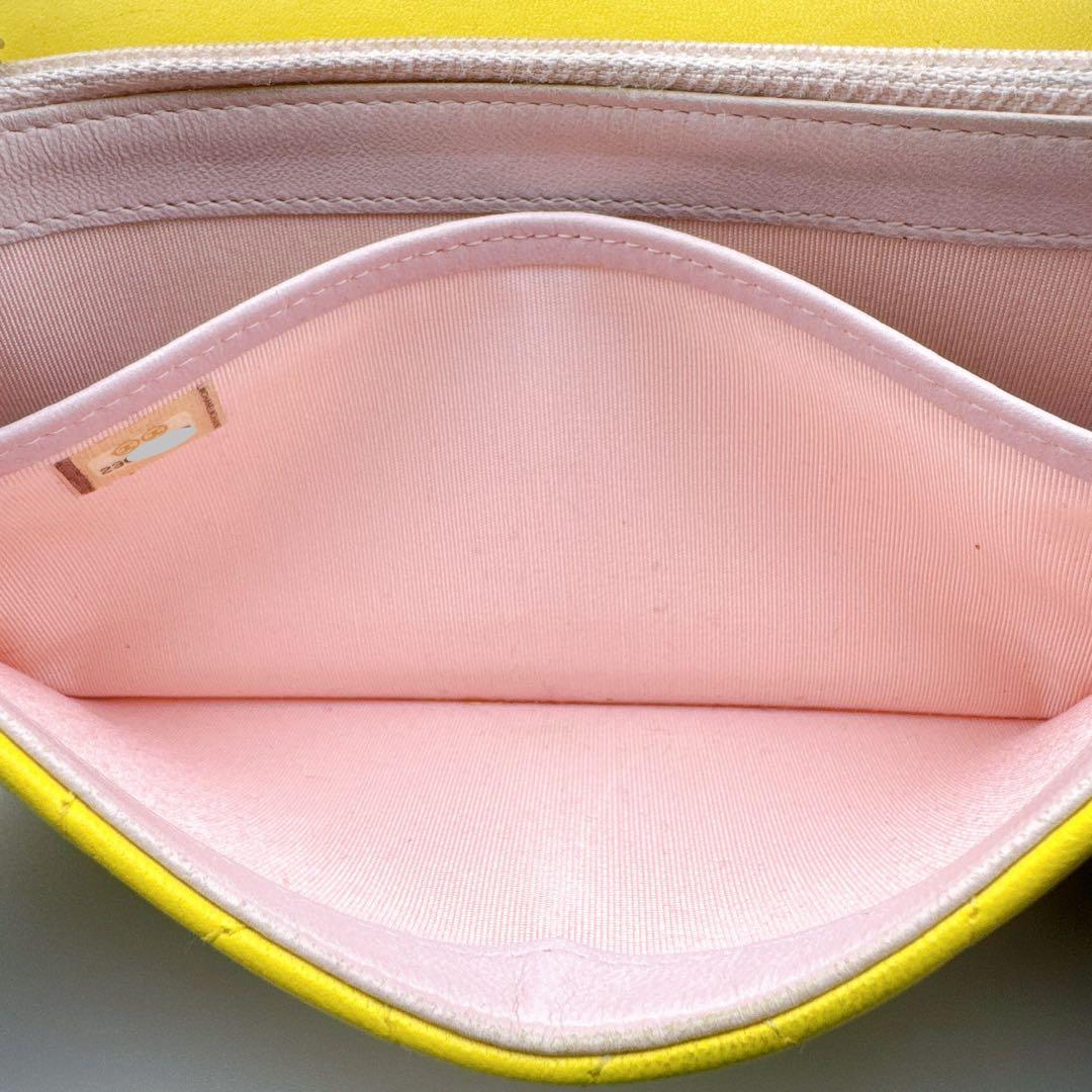 シャネル ロングウォレット 長財布 マトラッセ ターンロック風 イエロー 黄色