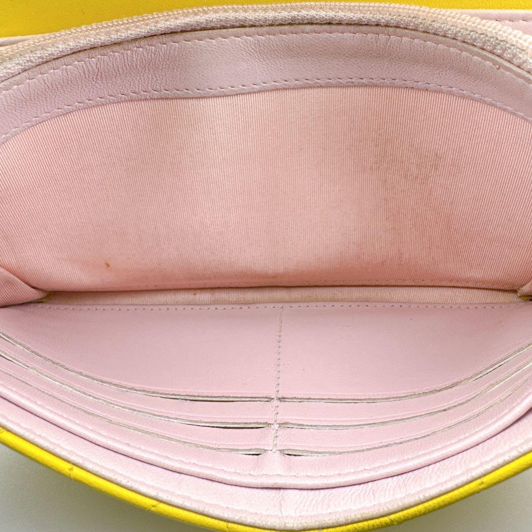 シャネル ロングウォレット 長財布 マトラッセ ターンロック風 イエロー 黄色