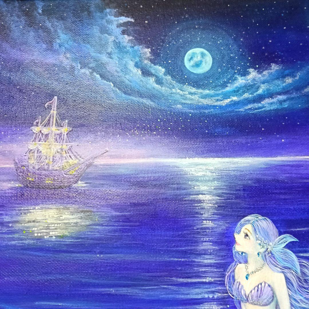 No.516 F4キャンバス　原画　アクリル画　人魚姫　人魚　mermaid