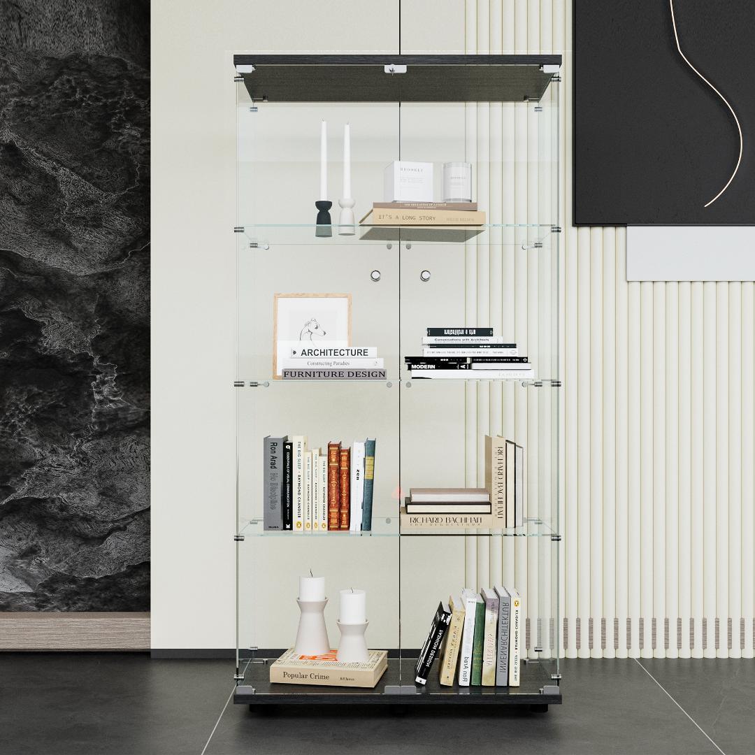 【新品】4段ワイド黒｜ガラスコレクションケース｜大人のフィギュア棚 ショーケース