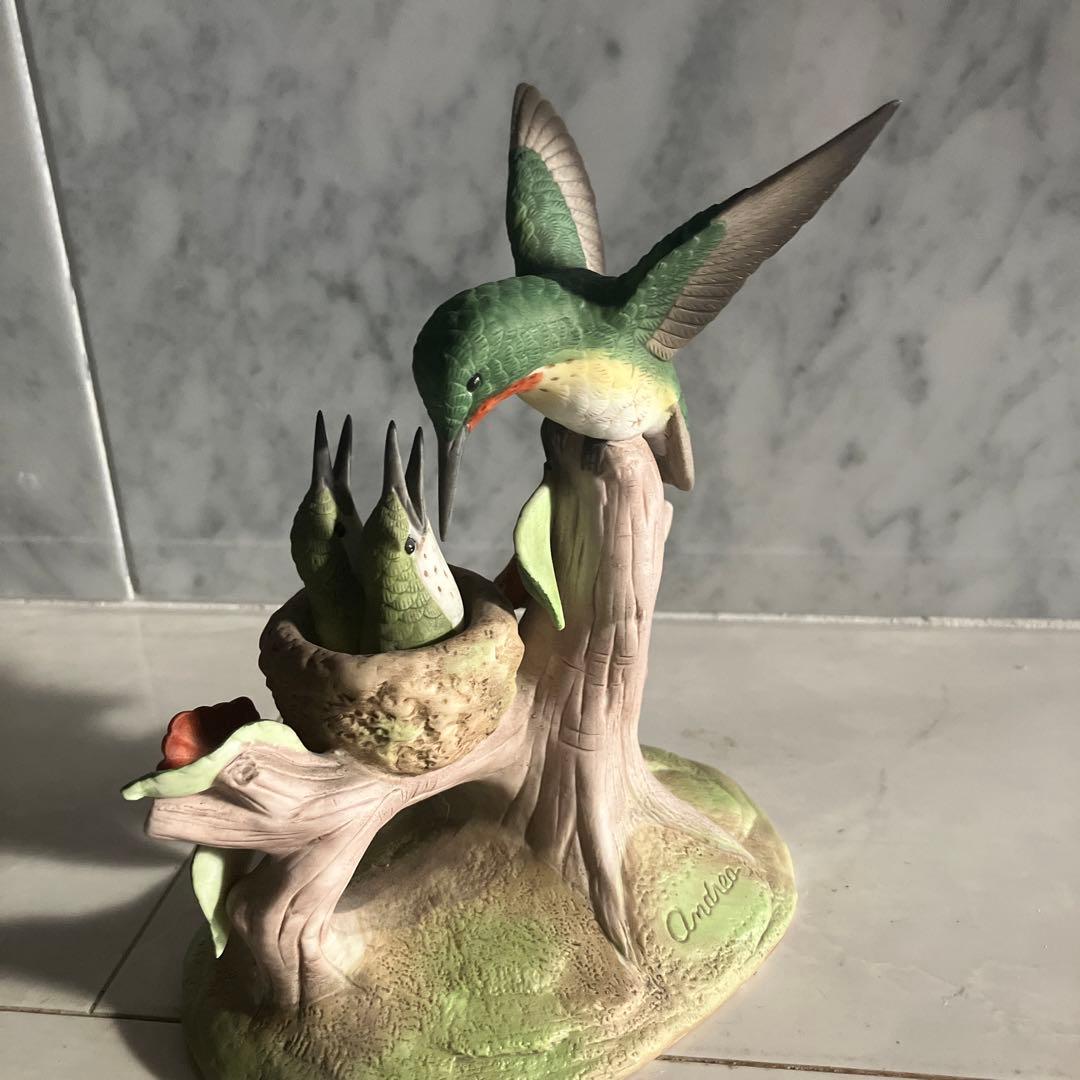 アメリカ90年代名門Andrea社　美しい色彩のハチドリ陶器オブジェ