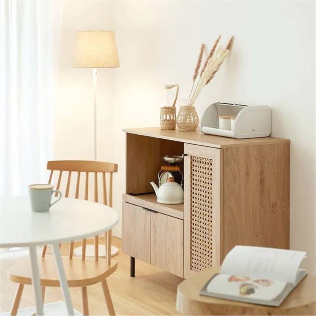 ■送料込■LOWYA ラタン調キッチンカウンター90 棚 収納台