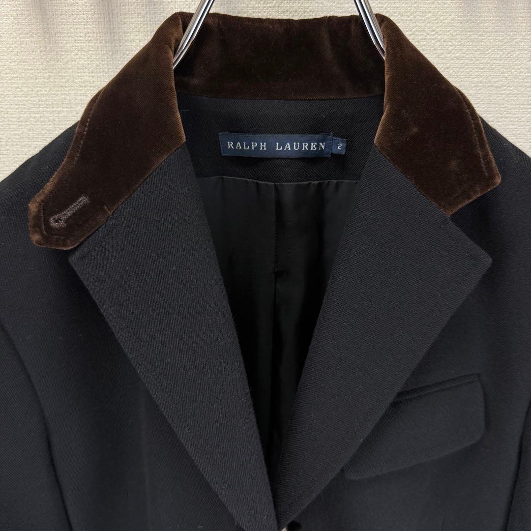 ラルフローレン テーラードジャケット ウール ゴートレザー キツネボタン 黒 S