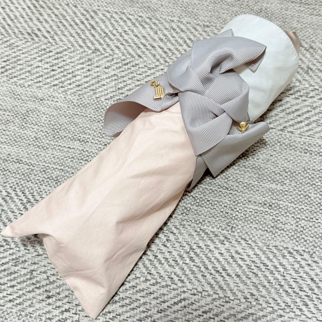 ランバン オン ブルー 遮光 晴雨兼用折りたたみ傘日傘　ビジューリボン ピンク