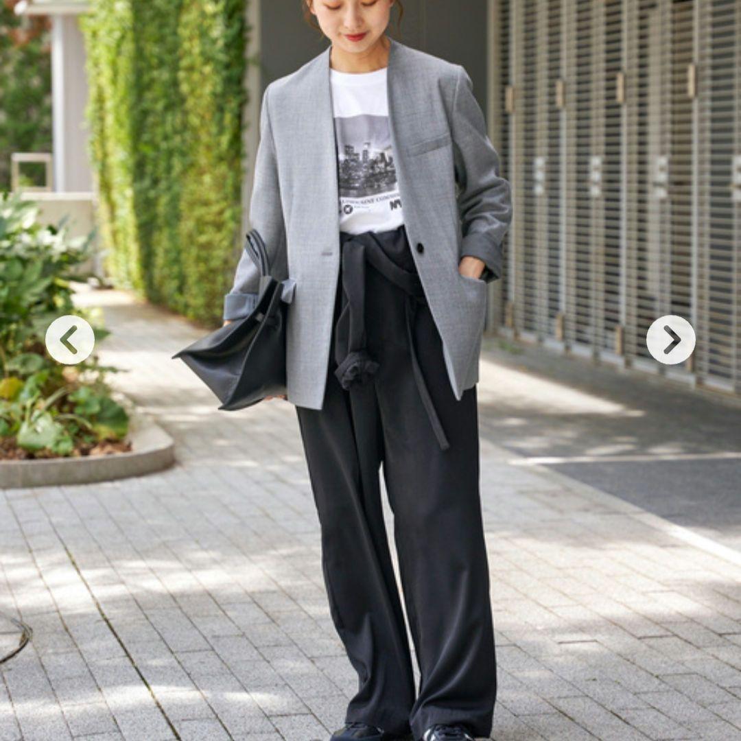 本日限定！【美品】スピックアンドスパン ダブルクロスVカラージャケット グレー