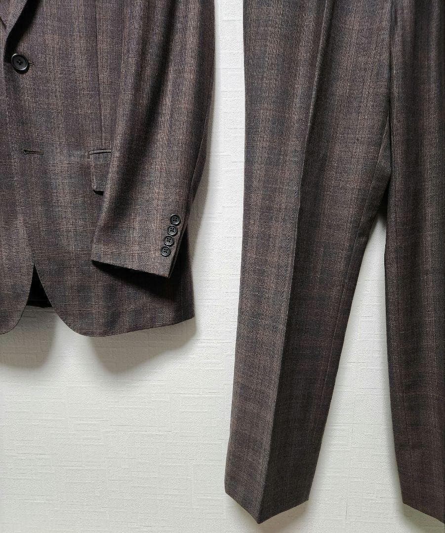 ダーバン　メンズ　スーツ　セットアップ　ブラウン　チェック　細身