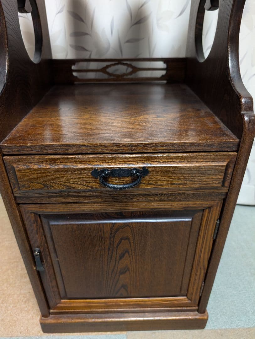 天然木　電話台　小物収納 　ヘッドサイドテーブル　引出