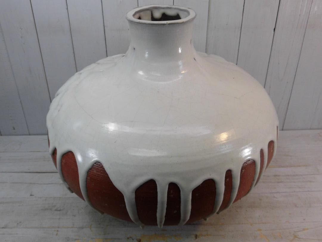 特大花瓶 花器 陶芸 陶器 産地作家等詳細不明 銘有 置物 床の間 G13221