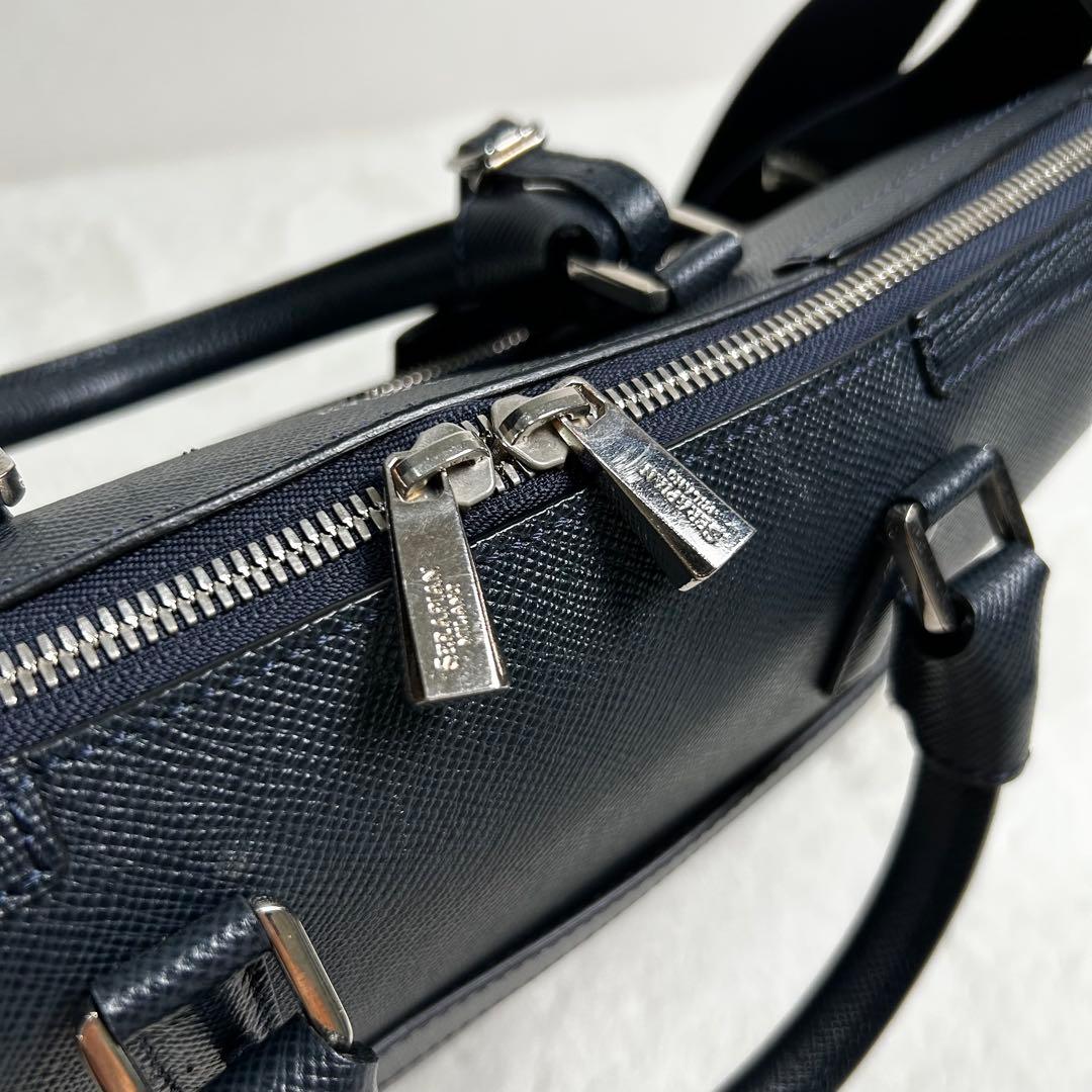 SERAPIAN サフィアーノレザー　牛革　2way ビジネスバック　紺色