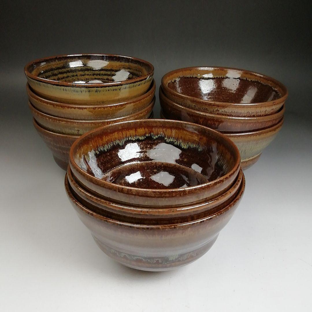 Ｔ９２１　数茶碗　十客『高取焼』『十三代　高取八仙 造』　共箱　茶道具