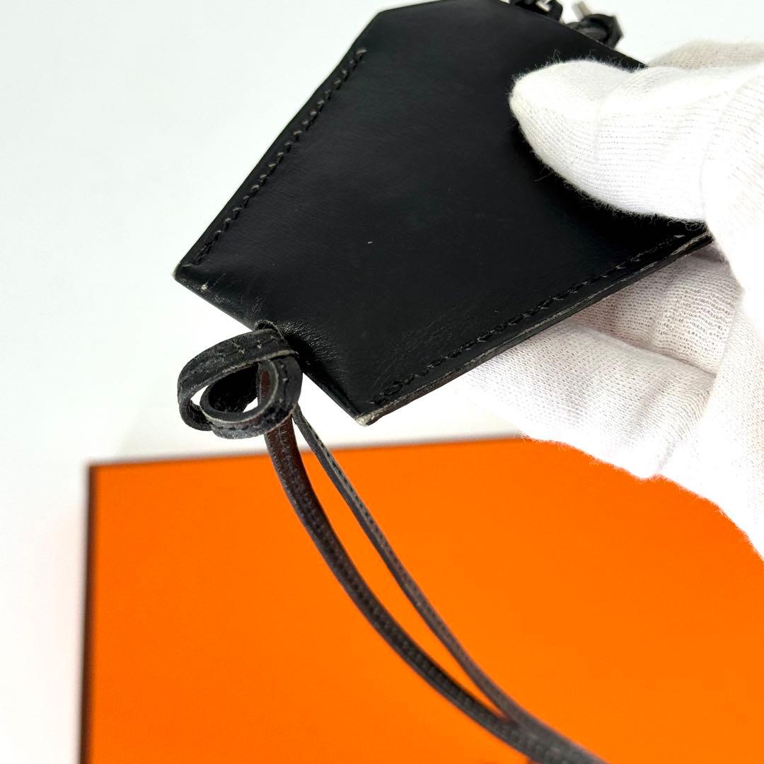 エルメス レザー クロシェット ネックストラップ ブラック 黒 キーリング