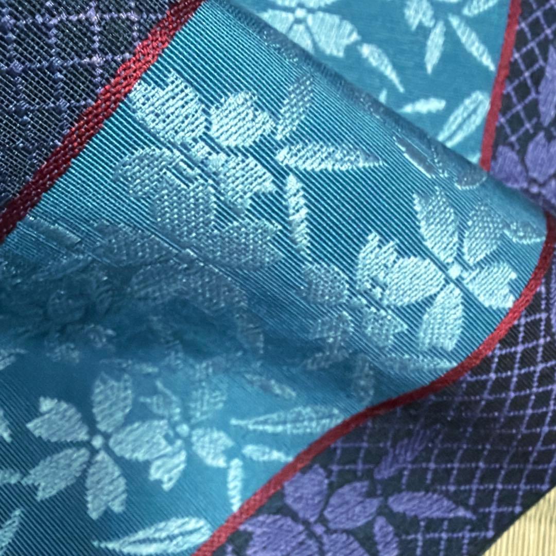 専用ページ　証紙あり　正絹　本場筑前博多織　半幅帯《ブルー紫系　小花》