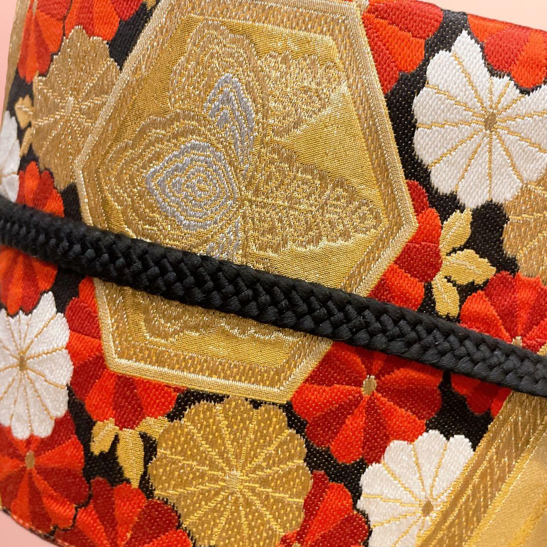 黒赤金花刺繍帯 サッシュベルト W65〜95cm 着物リメイク J80103