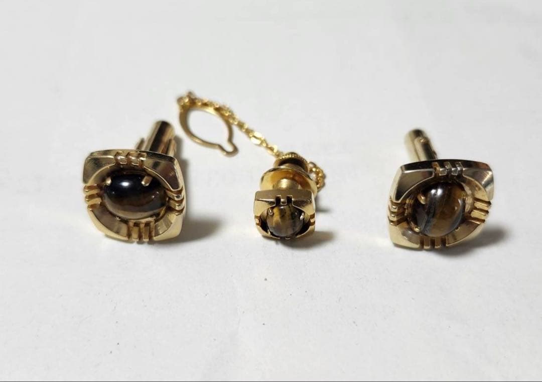 タイガーアイ ネクタイピン カフスボタンセット