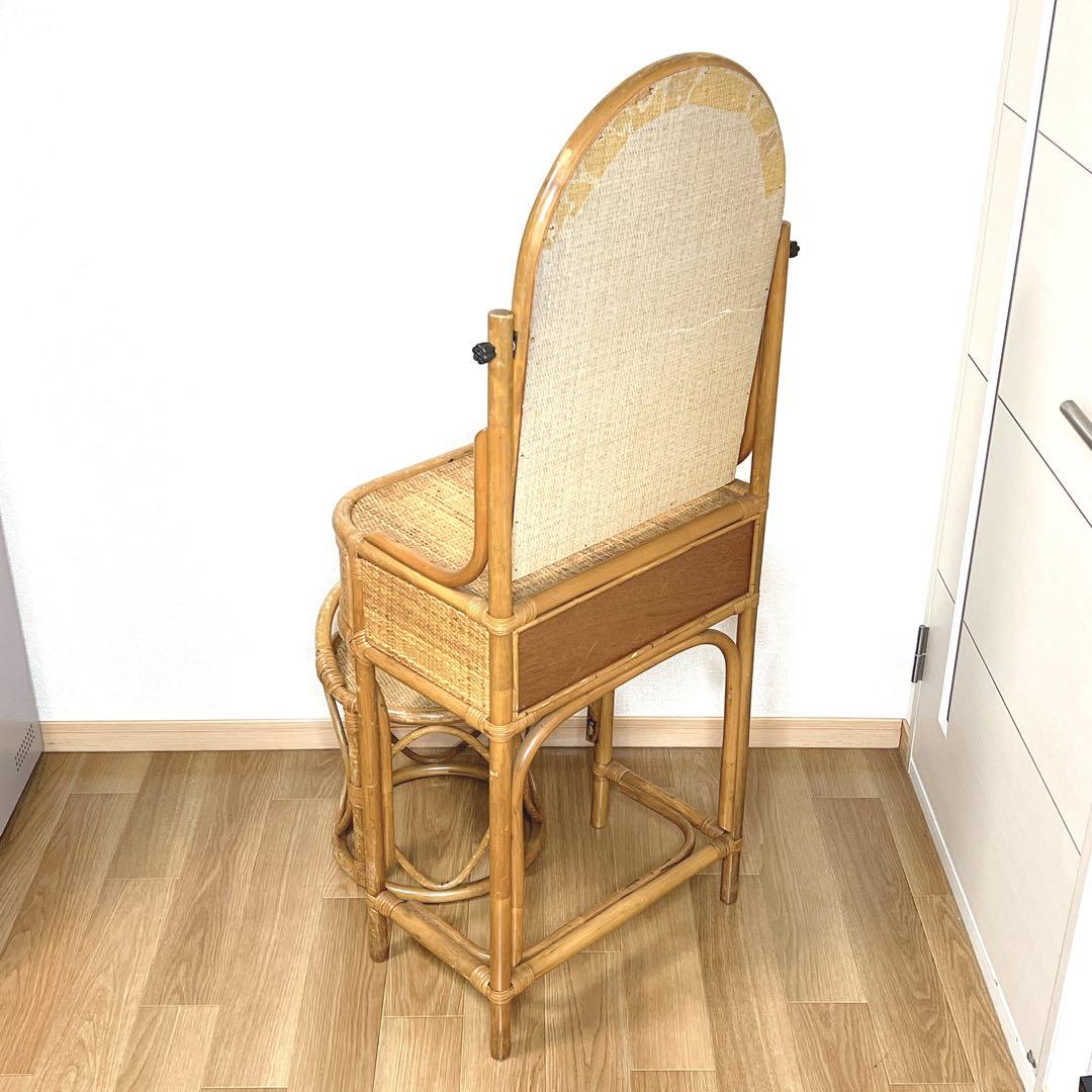 【良品】 ラタン ドレッサー 鏡台 化粧台 スツール付き 籐家具　古家具 レトロ