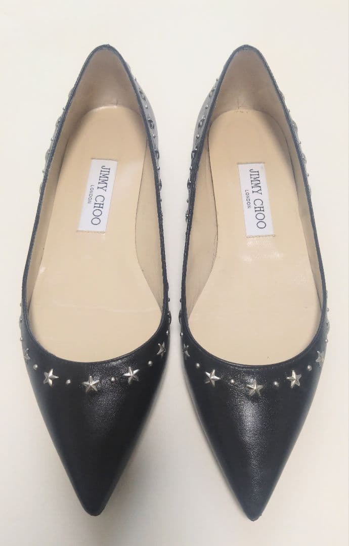 【Jimmy Choo】スタースタッズ フラットシューズ ブラック 38＊箱付き