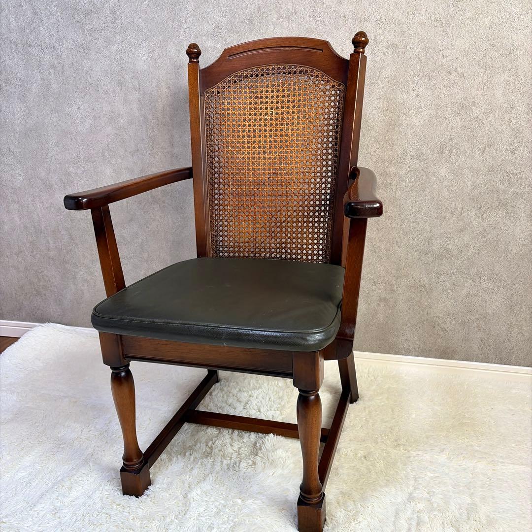 ナガノインテリア ラタン 籐編み アームチェア ダイニングチェア 椅子 レトロ