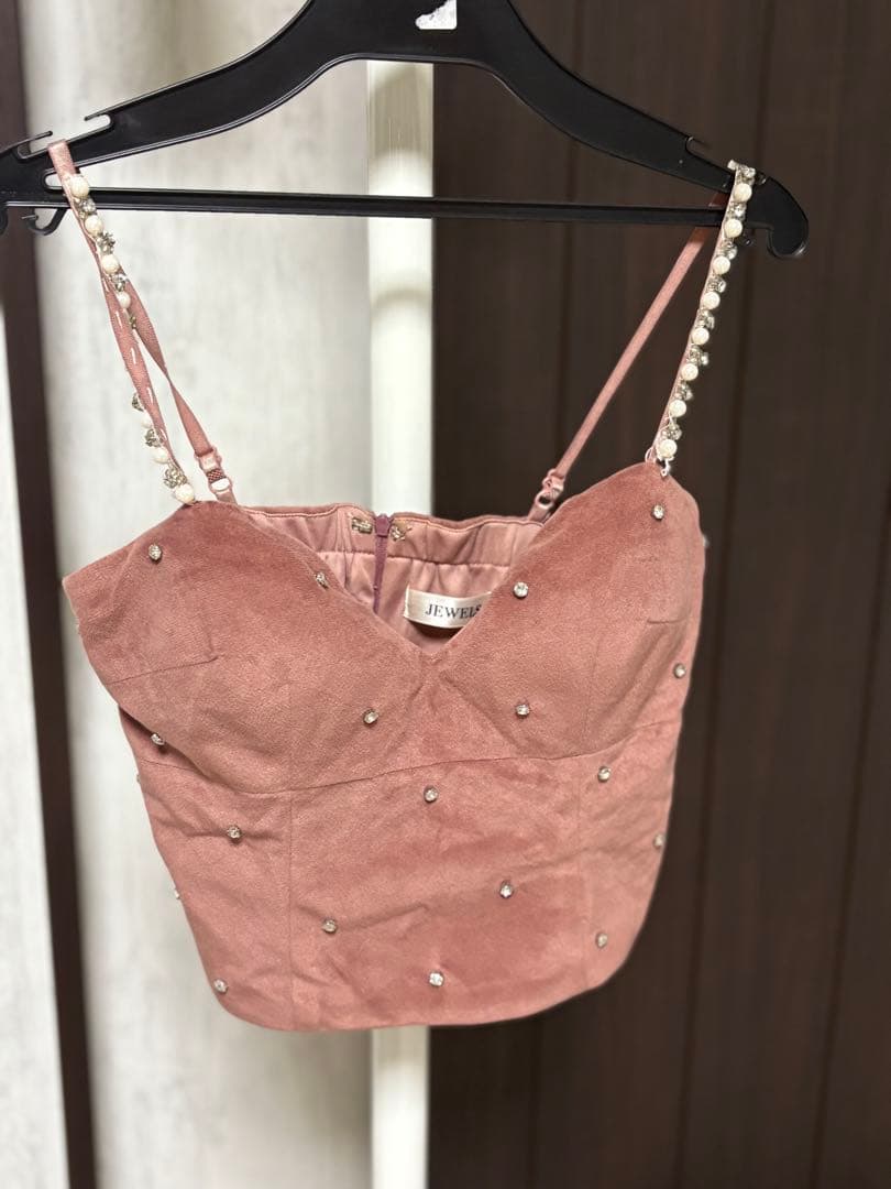 Jewels パール装飾スエードキャミソールドレス