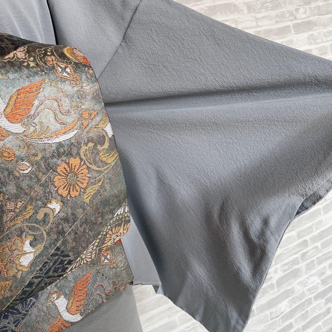 色無地　フルセット　青系　くすみブルー　縮緬　シンプル　礼装　カジュアル　H2