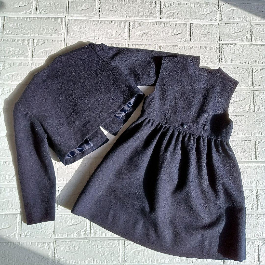 ファミリア 美品 ボレロアンサンブル ワンピース 110 刺繍 フォーマル 濃紺