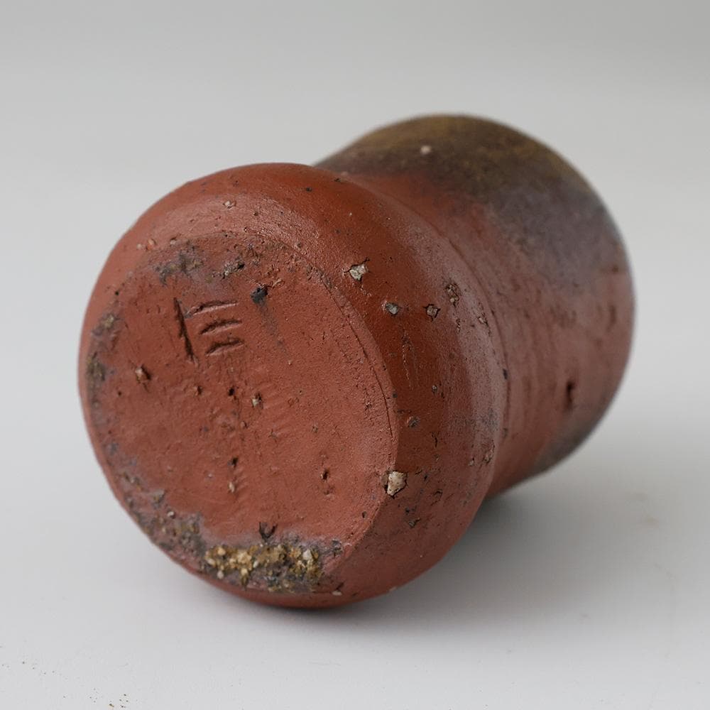 時代 備前焼 茶入 砂高台 在銘 陶印あり 糸屋風通（名物裂）仕覆付 茶道具