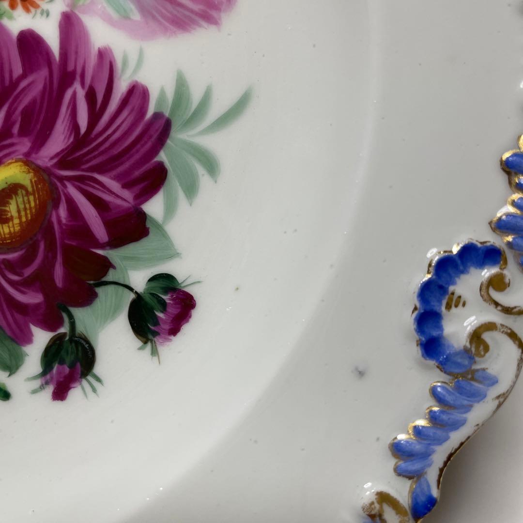 ＊豪華な四つ花皿＊エナメルと青の縁取り＊２１.３cm・Meissen・