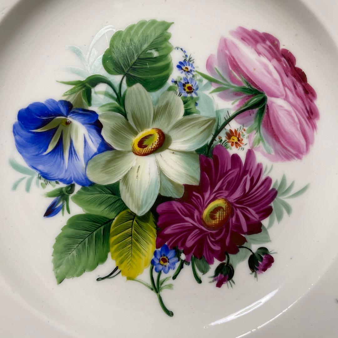 ＊豪華な四つ花皿＊エナメルと青の縁取り＊２１.３cm・Meissen・