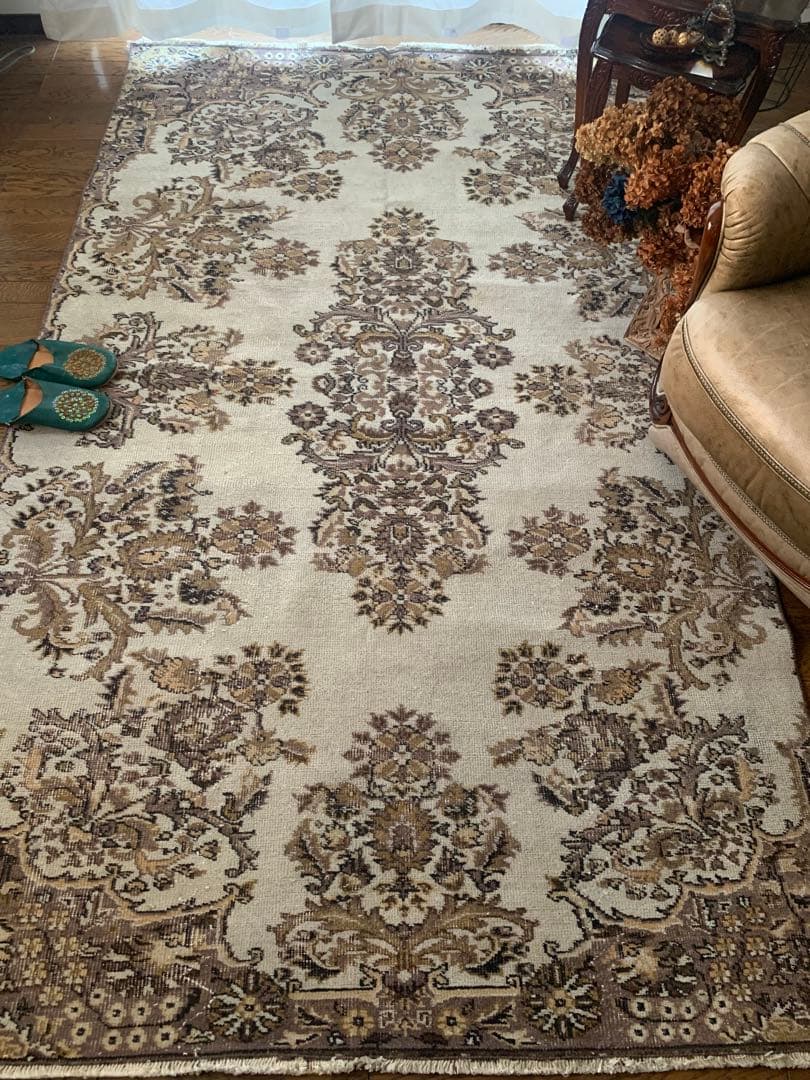 超大判　幅広　252× 147 トルコヴィンテージラグ　ボタニカル　雅紀さん