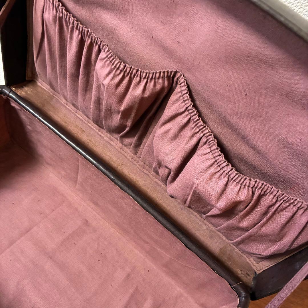 美品 トランク ダークブラウン 革製 ヴィンテージ アンティーク 鍵付き カバン