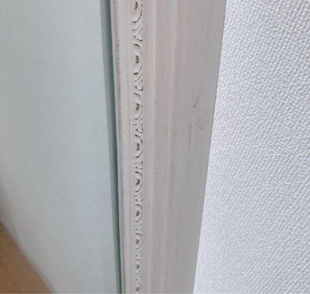 も*か様 アンティーク　シャビーシック　装飾的なホワイトスタンドミラーお正月だけ