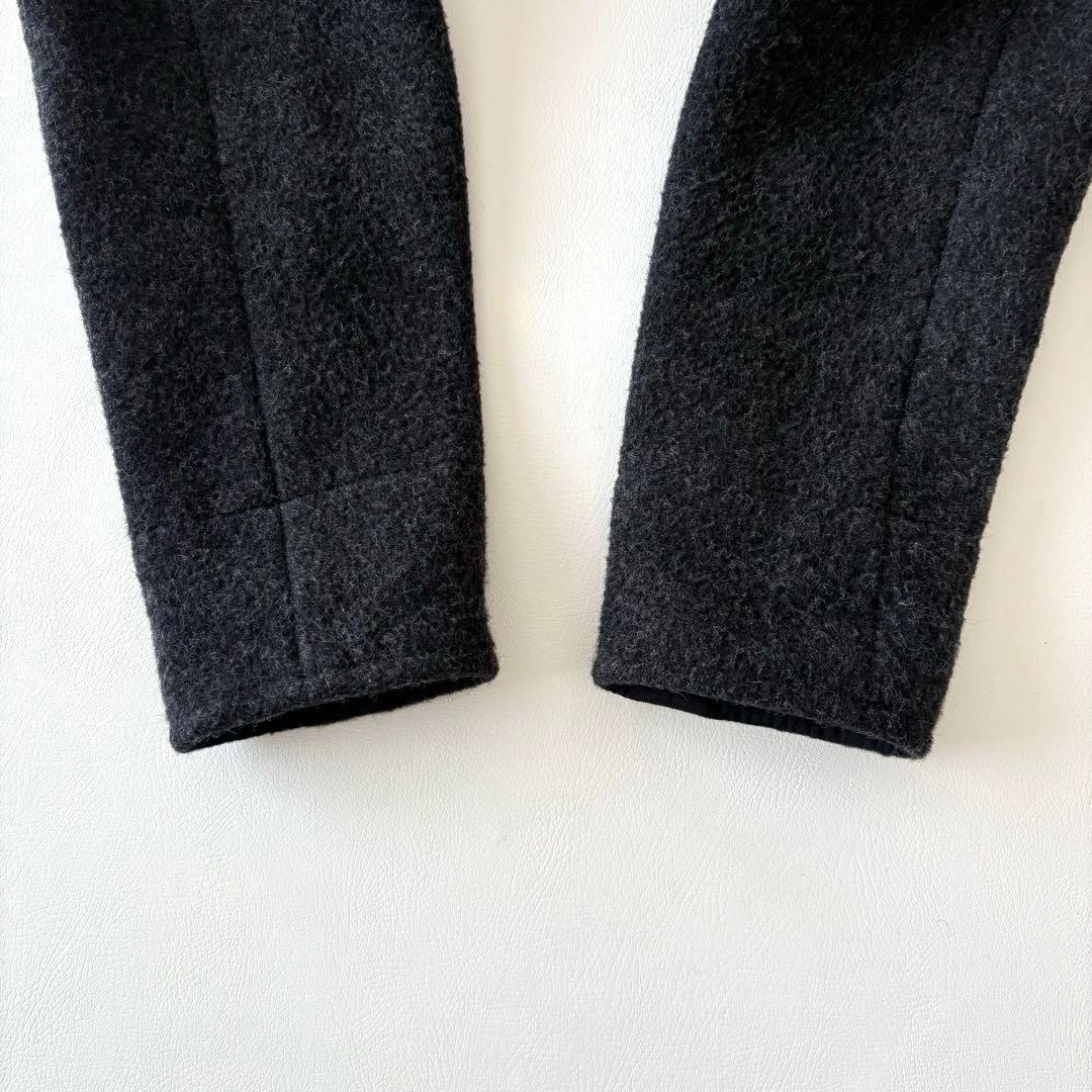 ■美品DANTONウールモッサシングルコートチャコールグレーくるみボタン丸襟38