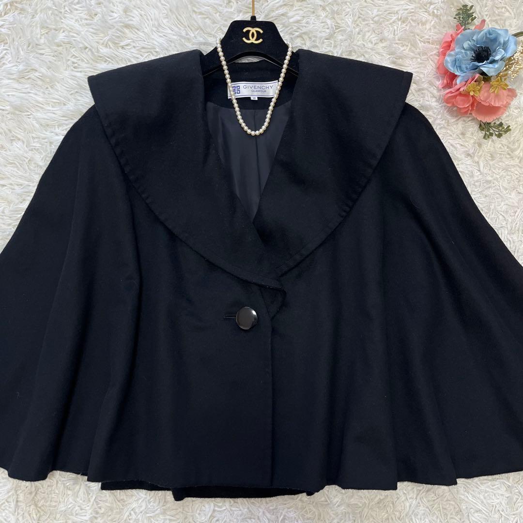 極美品✨ジバンシー　カシミヤウール　女優襟ケープ　ポンチョ　ブラック　XL