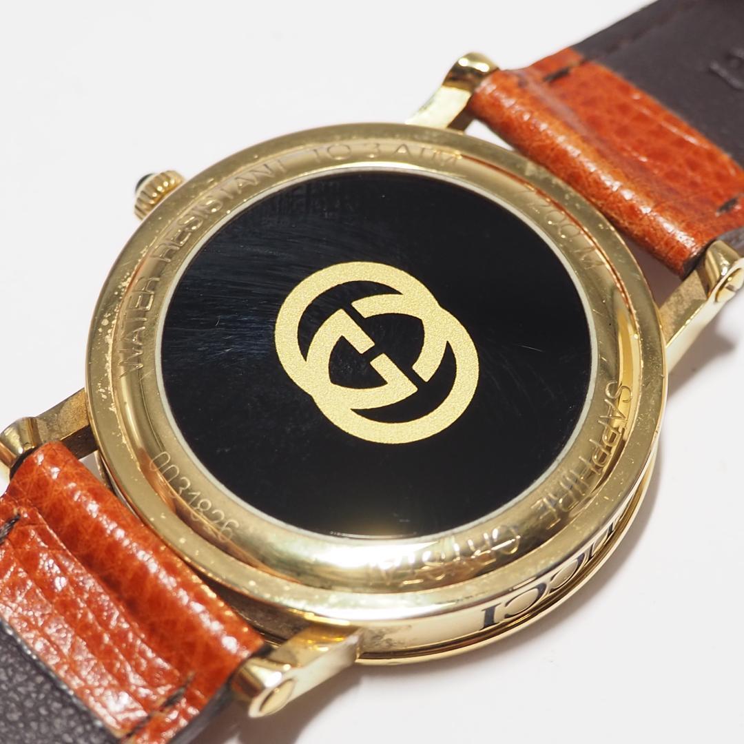 グッチ GUCCI ローマン デイト 革ベルト メンズ 腕時計 C830