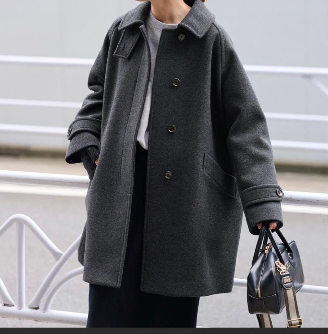 【サイズ36/グレー】ラムウールMIXシャルムバルカラーコートFRAMeWORK