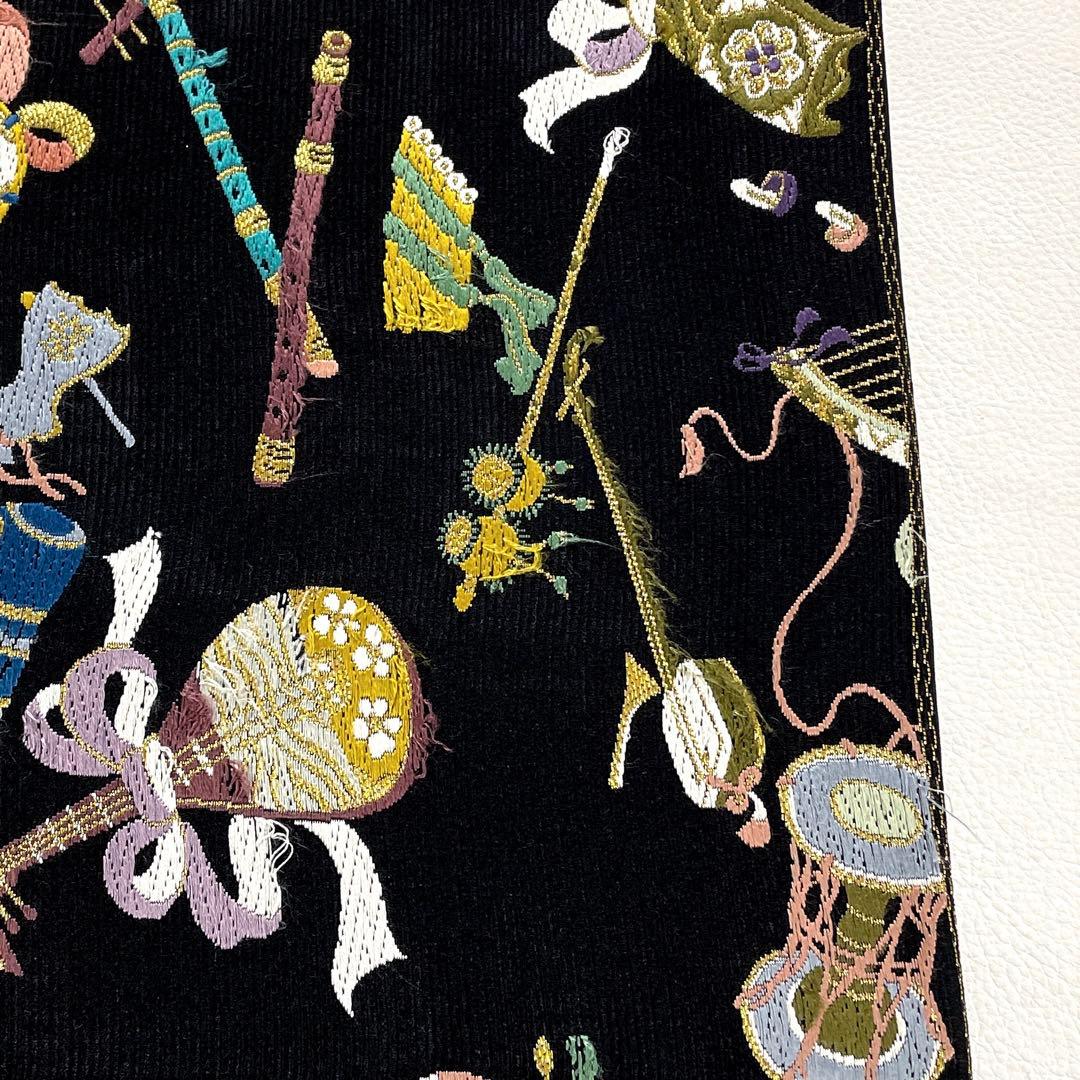 帯5956 ●山下織物謹製 高級 正絹 雅楽器集め 六通 袋帯