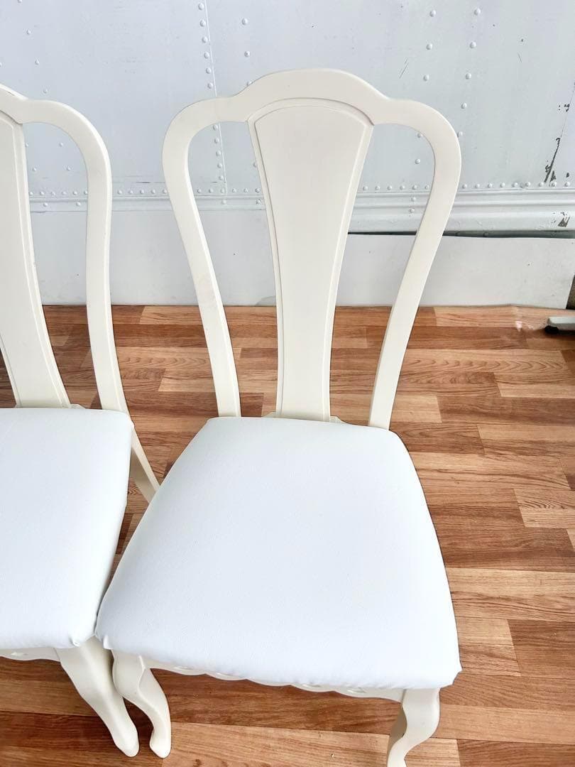 スミレ猫脚チェア2脚セット 白レザー張替済 美品 ホワイト