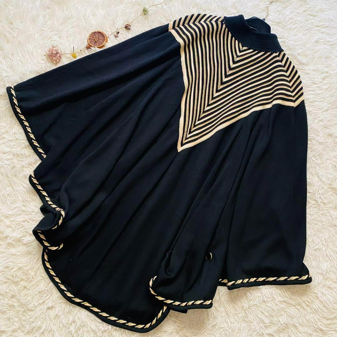 極美品 Luigi Botto製 高級メリノウール ラメ刺繍 大判ポンチョ 3L