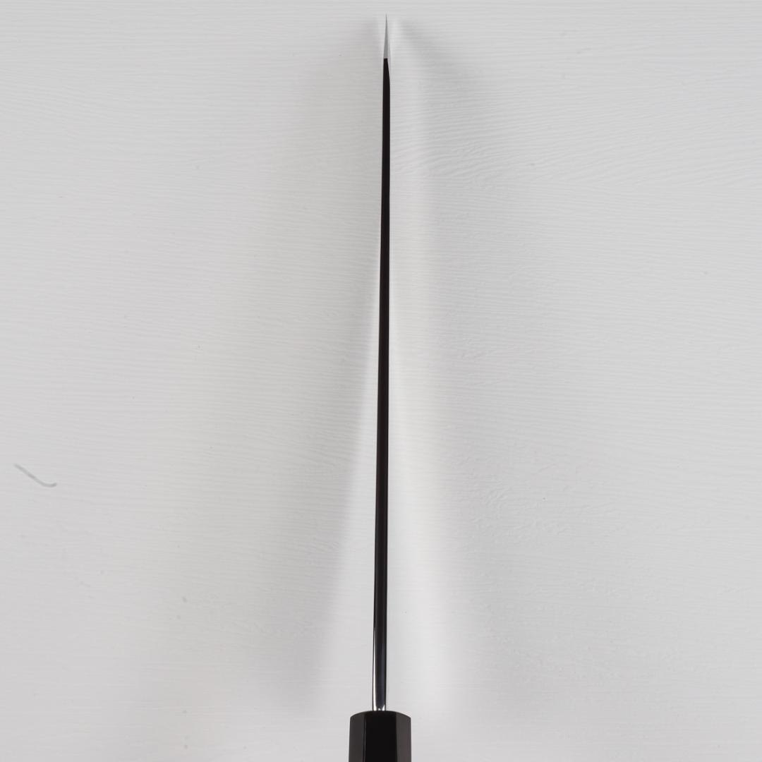 7487梵静刃物9寸勘所牛刀 片刃 ウルトラ鏡面仕上げ 黄檀黒水牛白三本巻八角柄