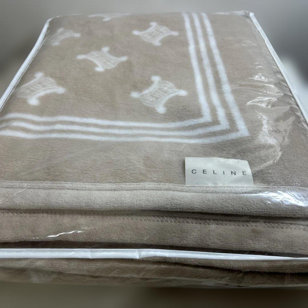 CELINE＊セリーヌ・綿毛布・マカダム・ベージュ×ホワイト・シングルサイズ