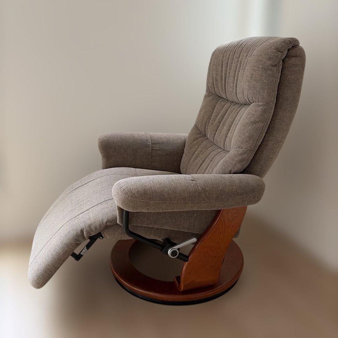 リクライニング一人ソファー フットレスト付ブラウン茶色オットマンパーソナルチェア