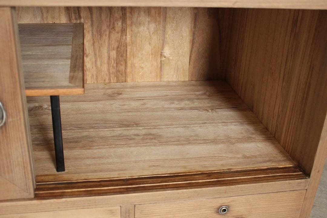 古いガラス戸棚×木製小引き出し3杯　ローチェスト　ローボード　古家具