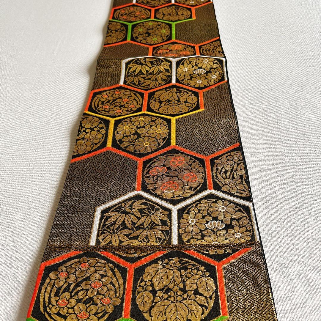 セット　七五三７歳女の子　着物＆帯＆長襦袢＆小物　オレンジ　花御所車　牡丹　鶴