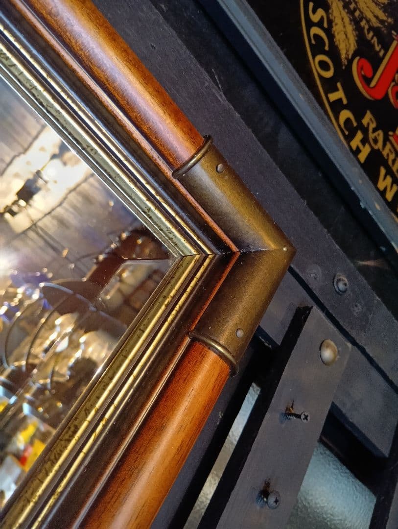 イタリア製　ウォールナット　ブラス　真鍮　金具　ビンテージ　ウォールミラー　姿見