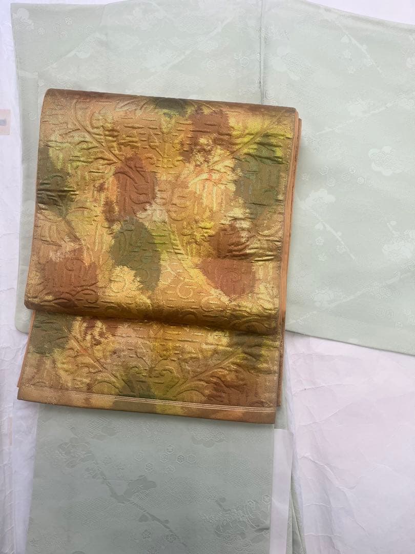 s*k様 川島織物　花柄 袋帯 グリーンのぼかし